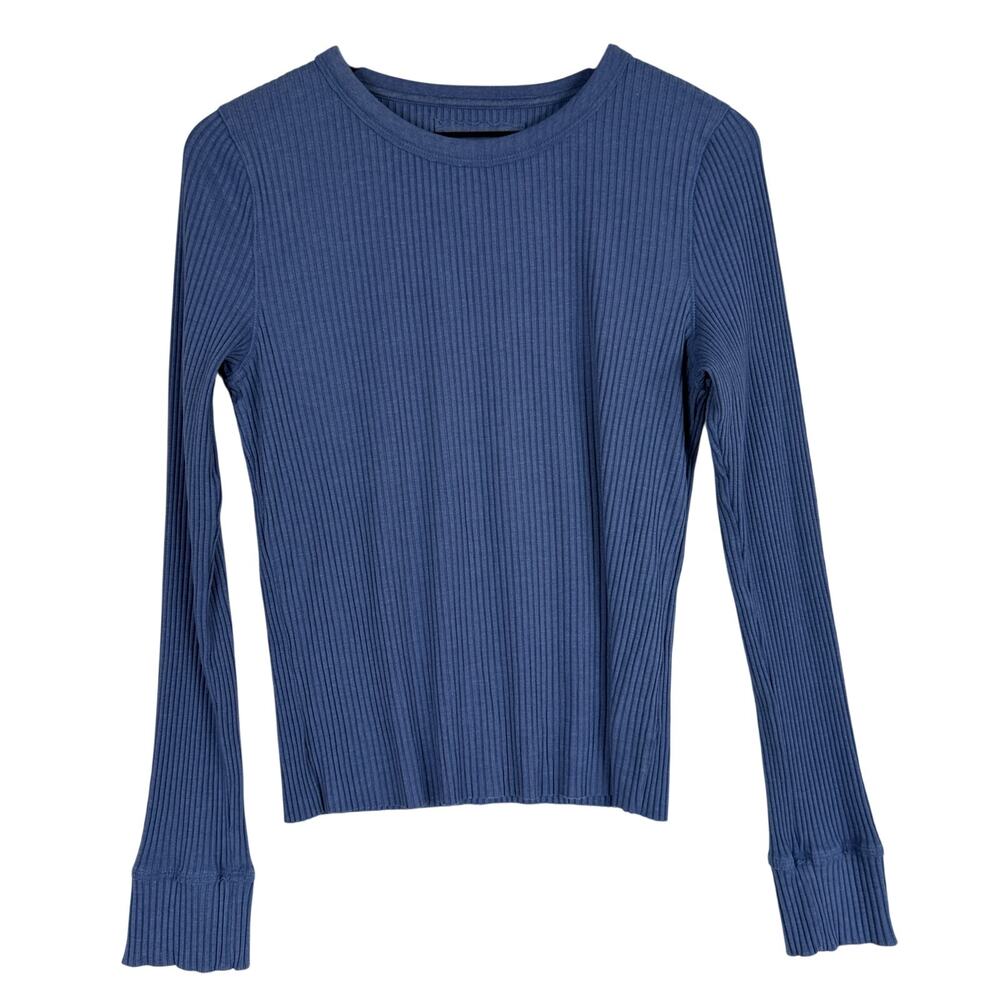 Aerie Blue Ribbed Long Sleeve Shirt - L